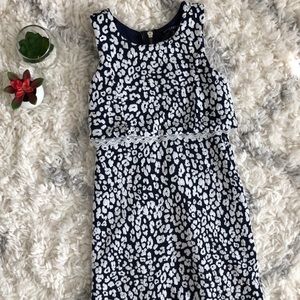 Blue & white dress, a little bit above the knee